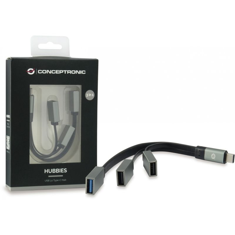 HUB Conceptronic / 3‑Port / USB‑C 3.2 Gen1 → 2x USB‑A 2.0 + 1x USB‑A 3.0 / Bus‑Powered – Gri - Figura 3