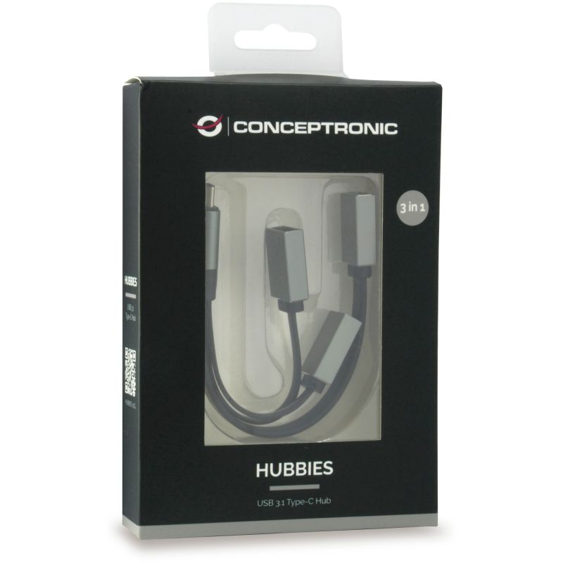 HUB Conceptronic / 3‑Port / USB‑C 3.2 Gen1 → 2x USB‑A 2.0 + 1x USB‑A 3.0 / Bus‑Powered – Gri - Figura 2