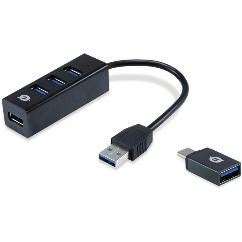 HUB Conceptronic / 4‑Port / USB‑A 3.0 + USB‑C Adapter → 4x USB‑A 3.0 / Bus‑Powered – Zezë