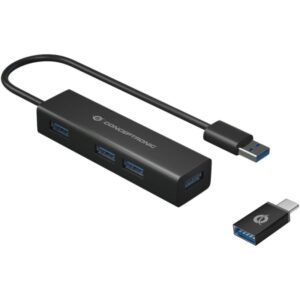HUB Conceptronic / 4‑Port / USB‑A 3.0 + USB‑C Adapter → 4x USB‑A 3.0 / Bus‑Powered – Zezë