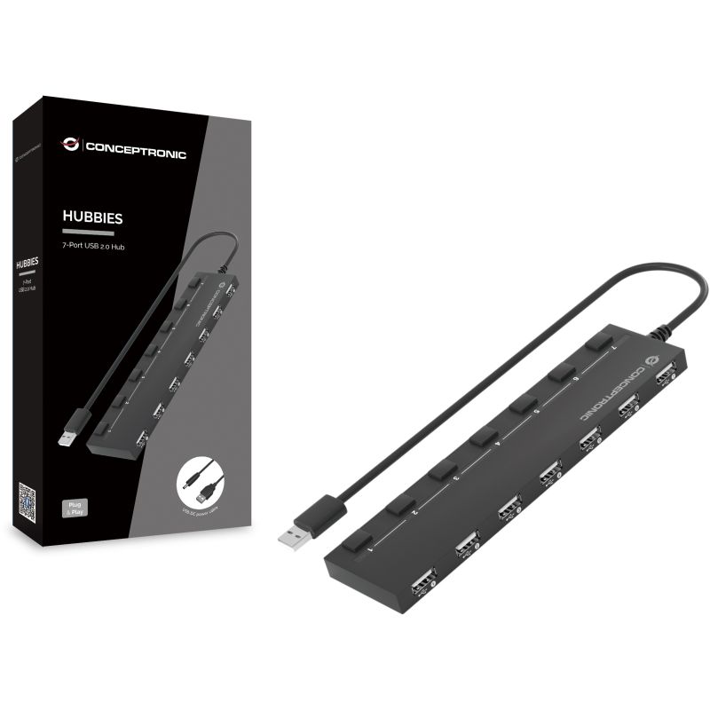 HUB Conceptronic / 7‑Port / USB‑A 2.0 → 7x USB‑A 2.0 / DC Bus‑Powered – Zezë - Figura 3