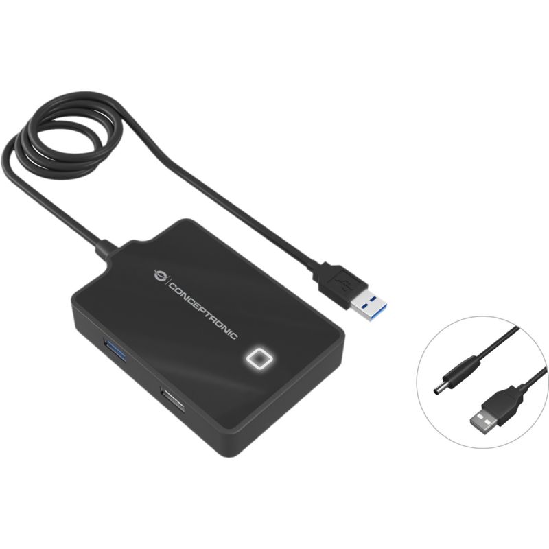 HUB Conceptronic / 4‑Port / USB‑A 3.0 → 3x USB‑A 2.0 + 1x USB‑A 3.0 / DC Bus‑Powered – Zezë