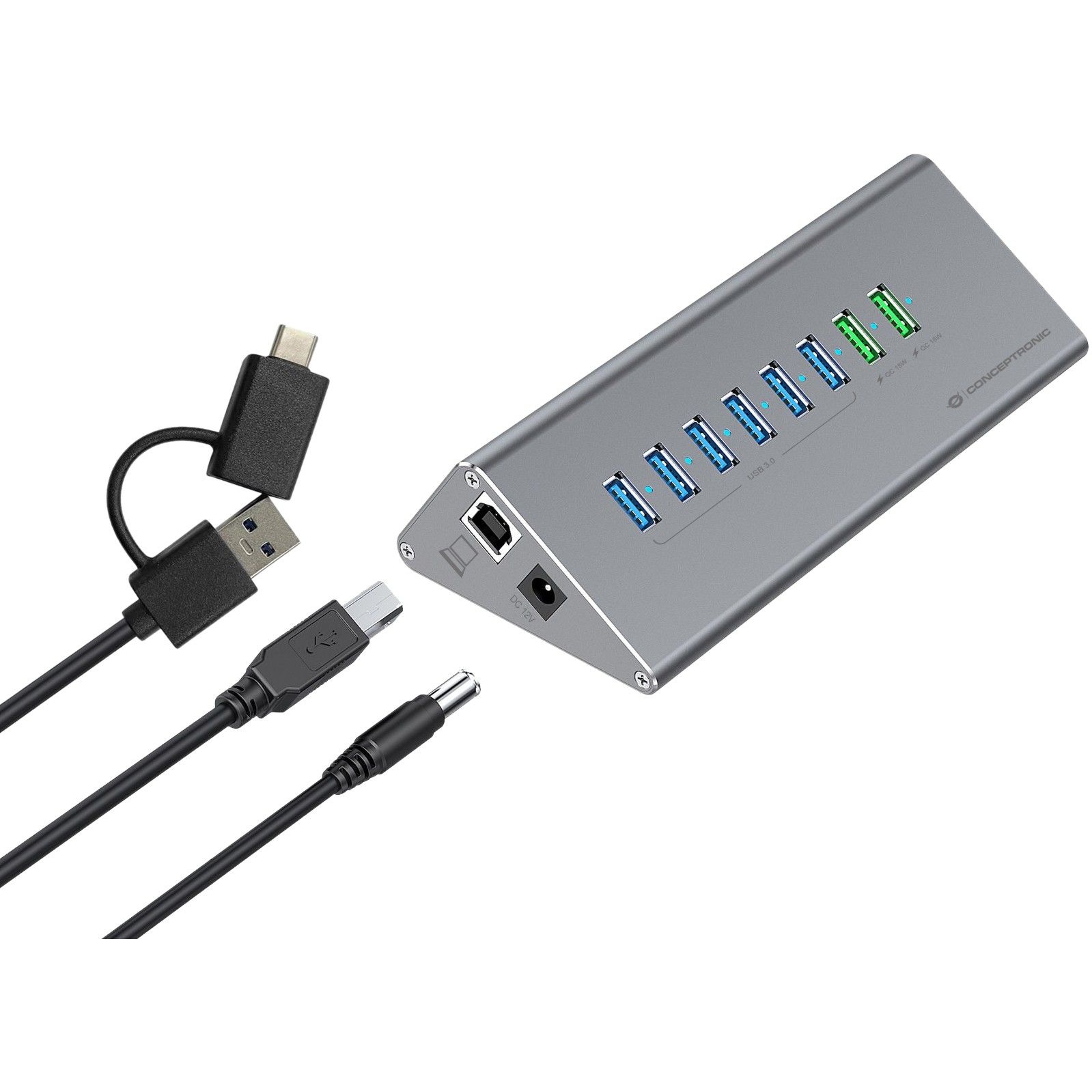 HUB USB 3.0/USB‑C Conceptronic / 10‑Port (6x A3.0) / me furnizim energjie - Gri - Figura 2