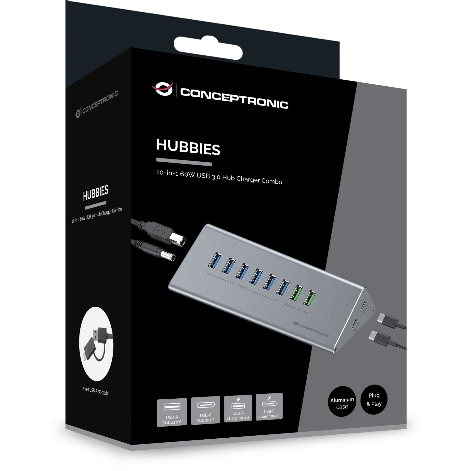 HUB USB 3.0/USB‑C Conceptronic / 10‑Port (6x A3.0) / me furnizim energjie - Gri - Figura 4