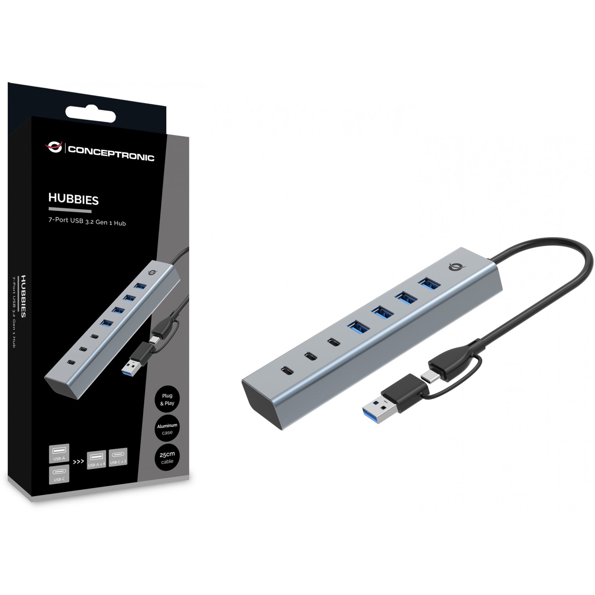 HUB USB 3.0/USB‑C Conceptronic / 4‑Port (4x A3.0) / pa furnizim energjie - Gri - Figura 3