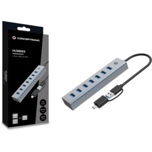 HUB USB 3.0/USB‑C Conceptronic / 7‑Port (7x A3.0) / pa furnizim energjie – Gri 7