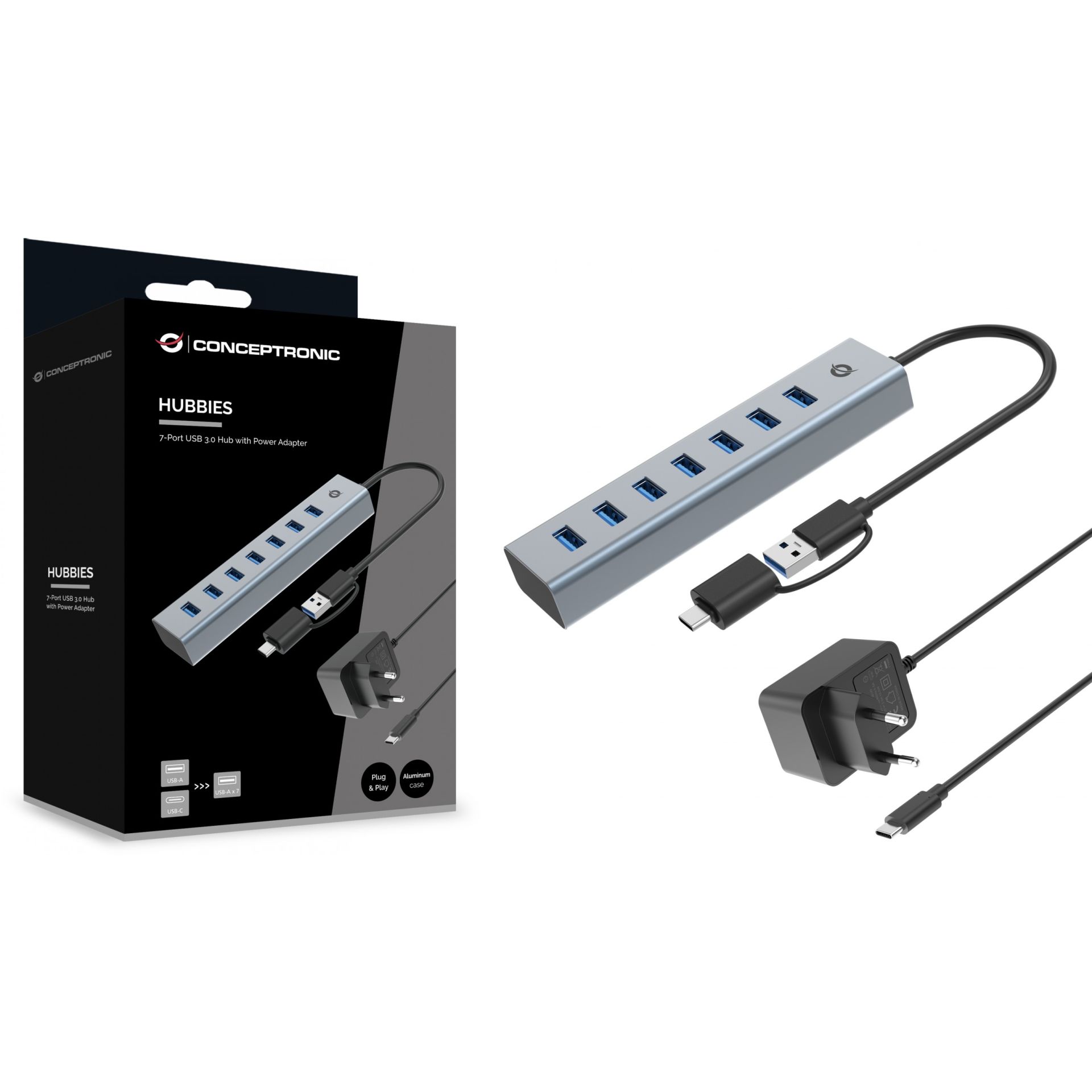 HUB USB 3.0/USB‑C Conceptronic / 7‑Port (7x A3.0) / me furnizim energjie - Gri - Figura 4