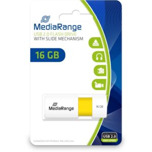 USB Flash Drive / MediaRange / 16GB / USB 2.0 / Slider / Verdhë