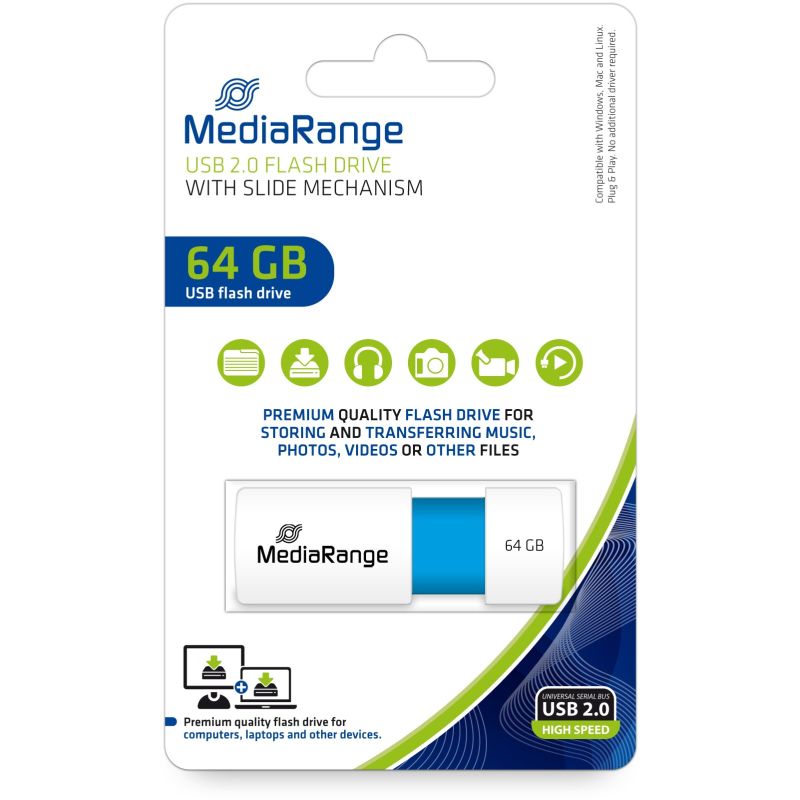 USB Flash Drive / MediaRange / 64GB / USB 2.0 / Blu