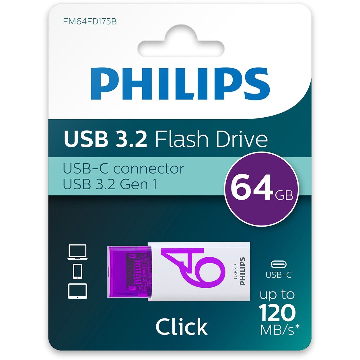USB Flash Drive Philips 64GB 3.2 Gen 1 – Click Series / USB-C - Figura 5