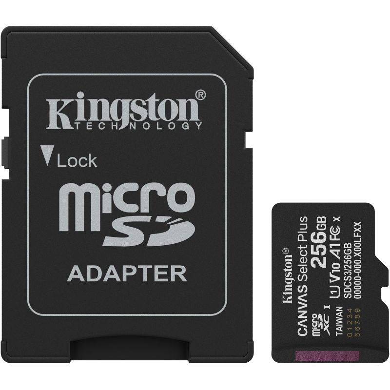 Kartë Memorie SD Kingston 256GB microSDXC Canvas Select Plus Gen3 150MB/s A1 + Adapter