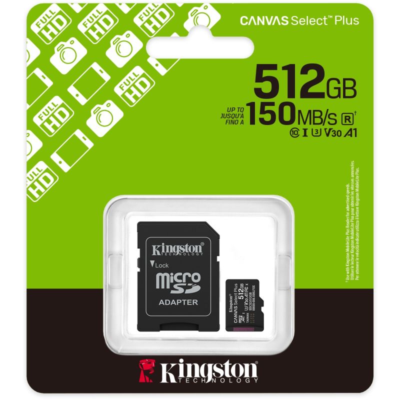 Kartë Memorie SD Kingston 512GB microSDXC Canvas Select Plus Gen3 150MB/s A1 + Adapter - Figura 3