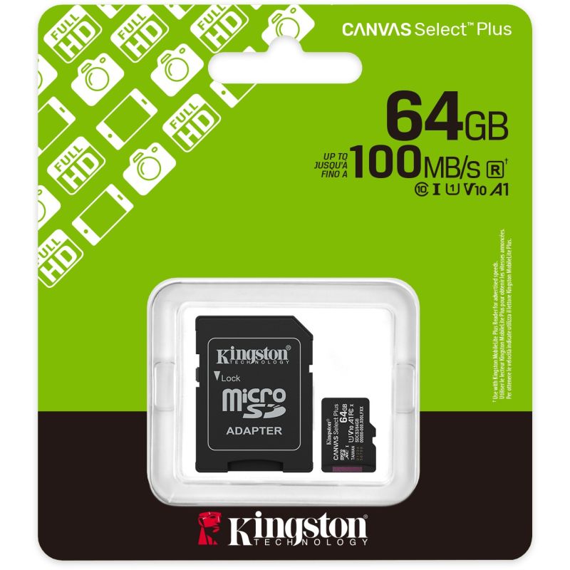 Kartë Memorie SD Kingston 64GB microSDXC Canvas Select Plus Gen3 100MB/s A1 + Adapter - Figura 3