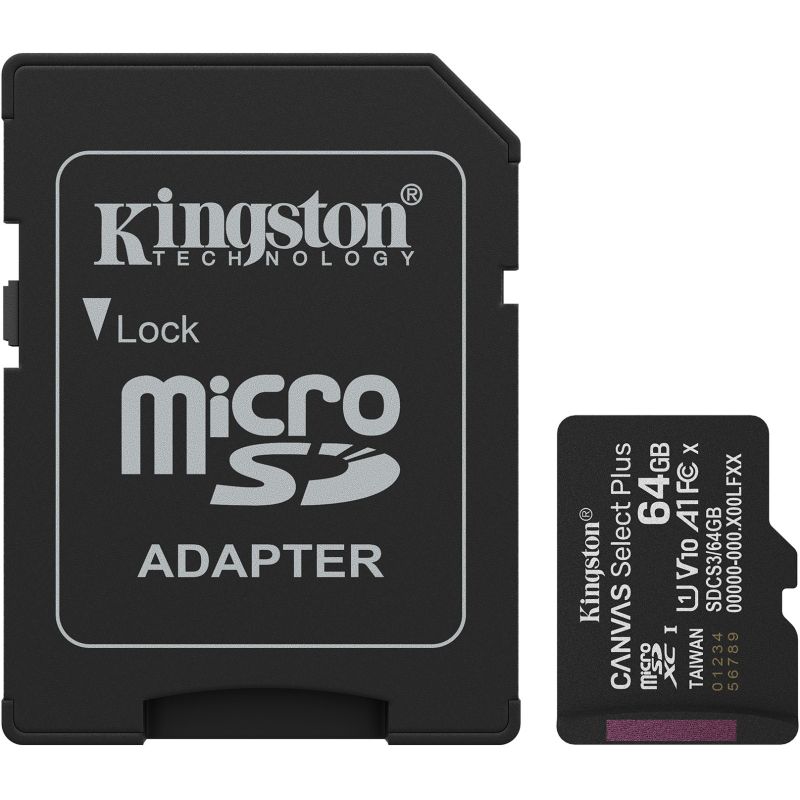 Kartë Memorie SD Kingston 64GB microSDXC Canvas Select Plus Gen3 100MB/s A1 + Adapter