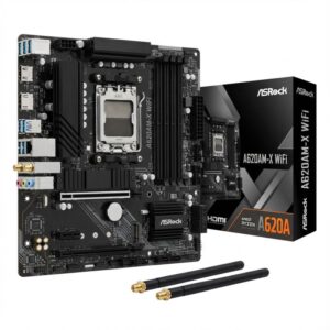 Pllakë Amë AMD ASRock A620AM‑X WiFi Motherboard (A620 / AM5 / mATX / DDR5 / HDMI / DisplayPort)