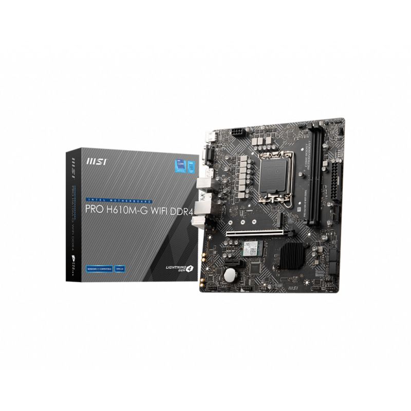 Pllakë Amë Intel MSI PRO H610M‑G WIFI Motherboard (H610 / LGA1700 / mATX / DDR4 / WiFi / 2xDDR4 / 1xM.2 / 4xSATA / HDMI / DisplayPort)