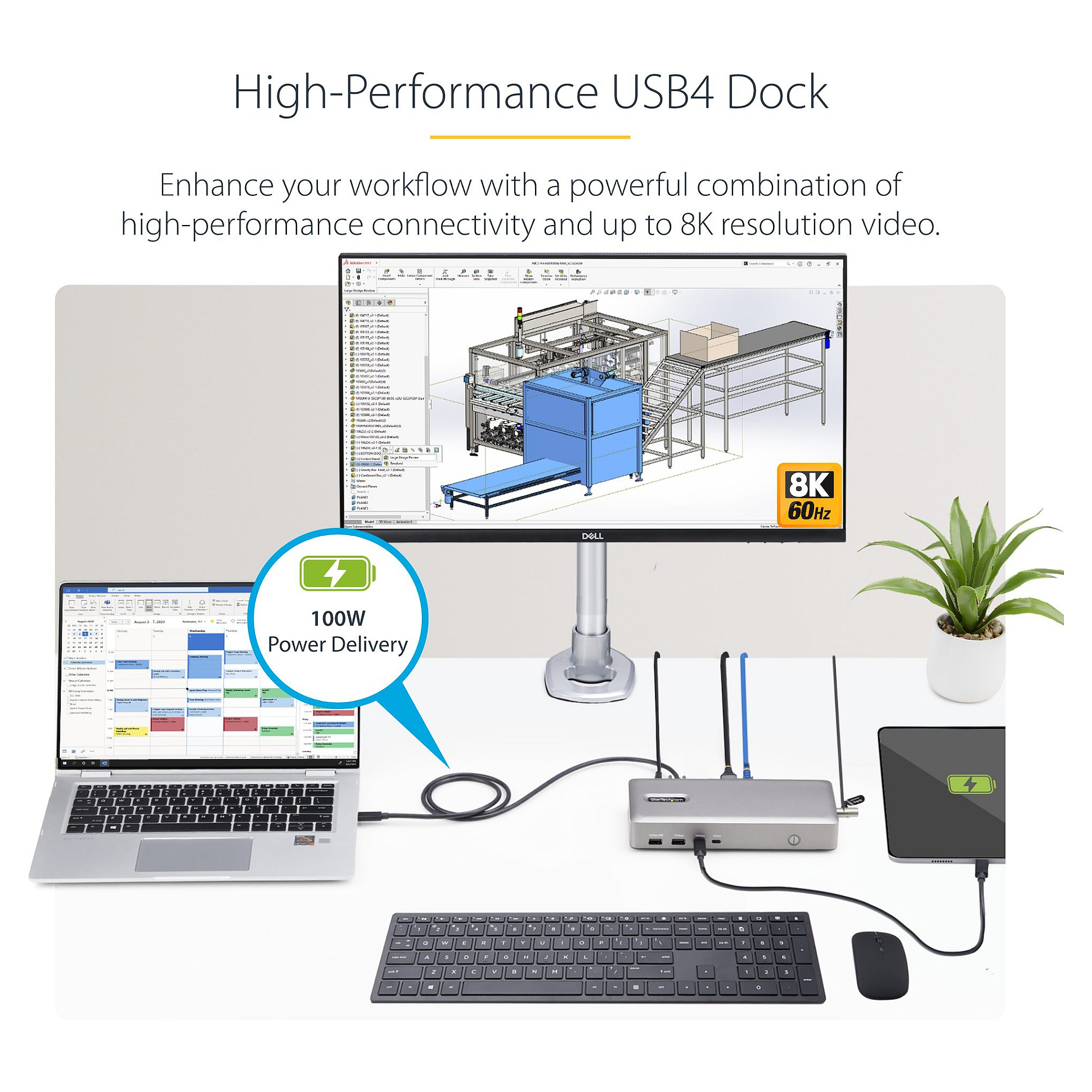Docking Station USB4 StarTech Dual 4K Dock / 100W PD / 3xUSB-A / 2xUSB-C / 2xHDMI – Argjend - Figura 2