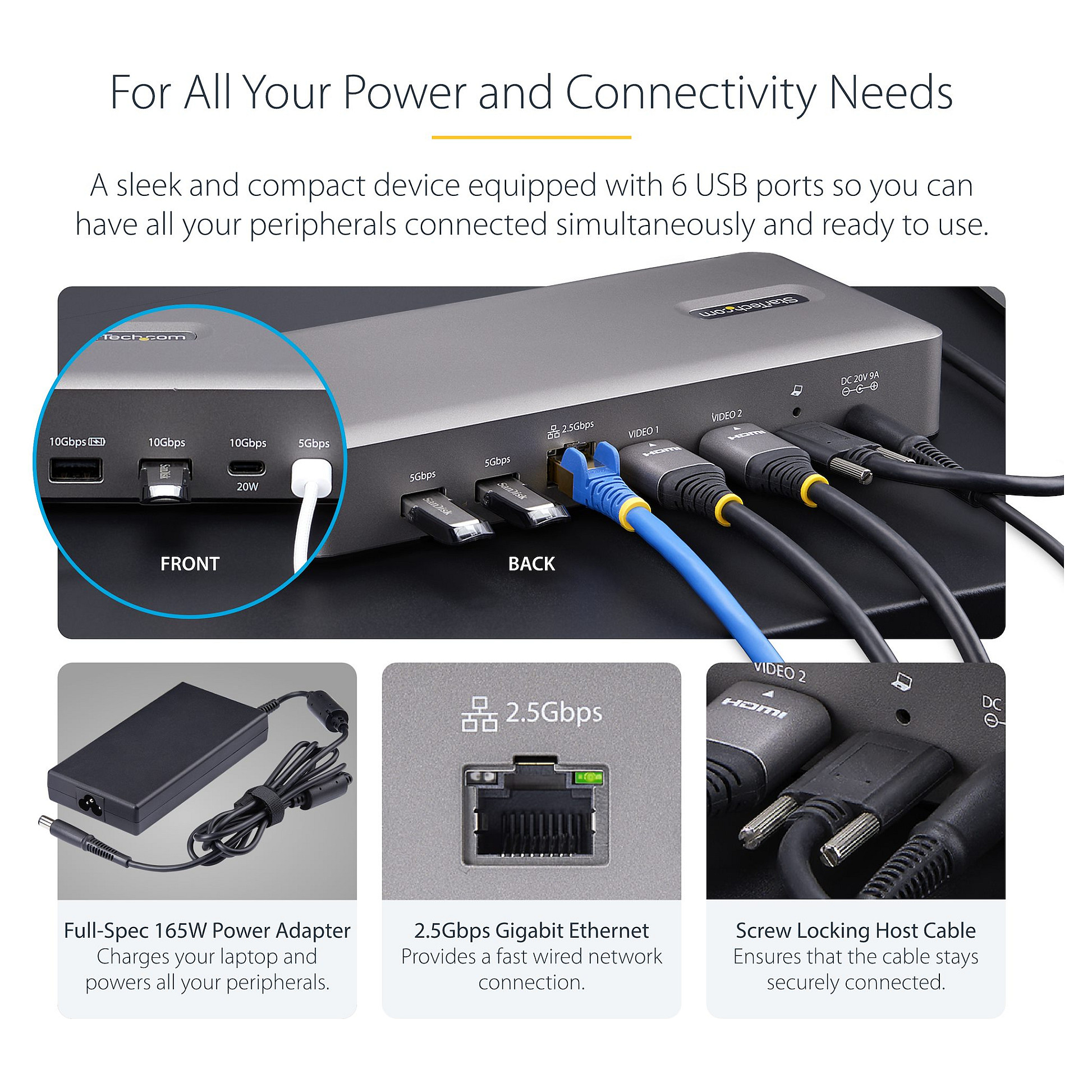 Docking Station USB4 StarTech Dual 4K Dock / 100W PD / 3xUSB-A / 2xUSB-C / 2xHDMI – Argjend - Figura 5