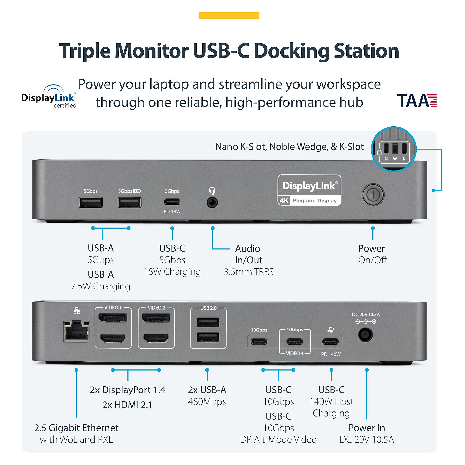 Docking Station StarTech USB-C to USB-A / USB-C / USB 2.0 / HDMI / DP / LAN - Figura 2