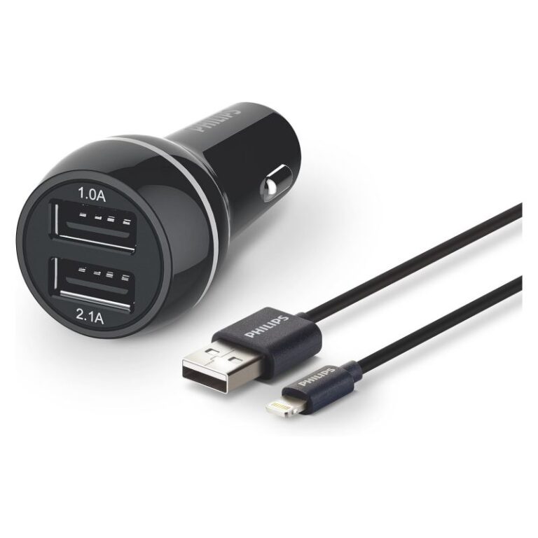 Adapter telefoni për vetura Philips Dual / 15W – with Apple Lightning Cable - Zezë