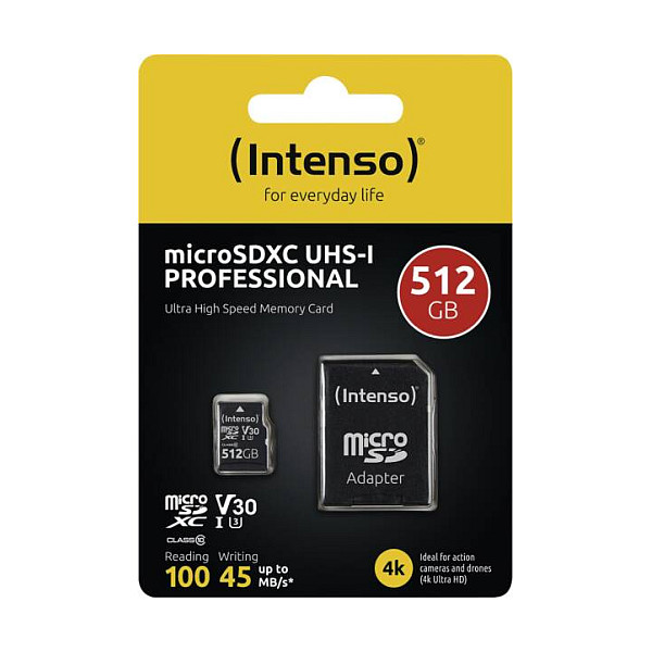 Kartë Memorie SD Intenso Professional microSDXC UHS-I 512GB U3 Class 10 - Zezë - Figura 3