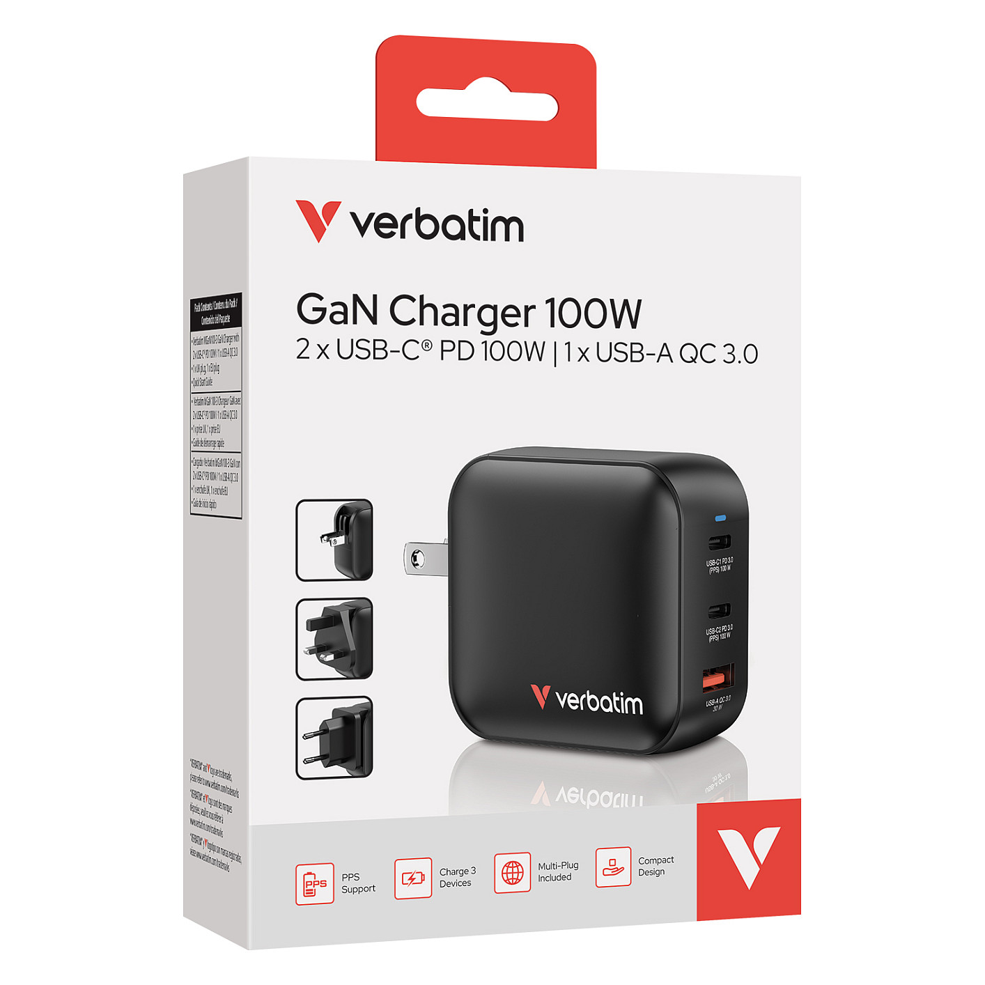 Adapter Verbatim Mini GaN 100W / 2xUSB-C + 1xUSB-A - Zezë