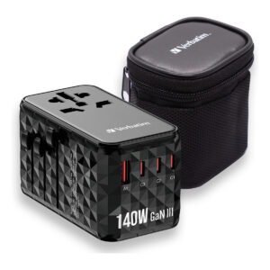 Adapter universal për udhëtim Verbatim GaN III 140W UTA-10 3xUSB-C & 1xUSB-A – Zezë 8