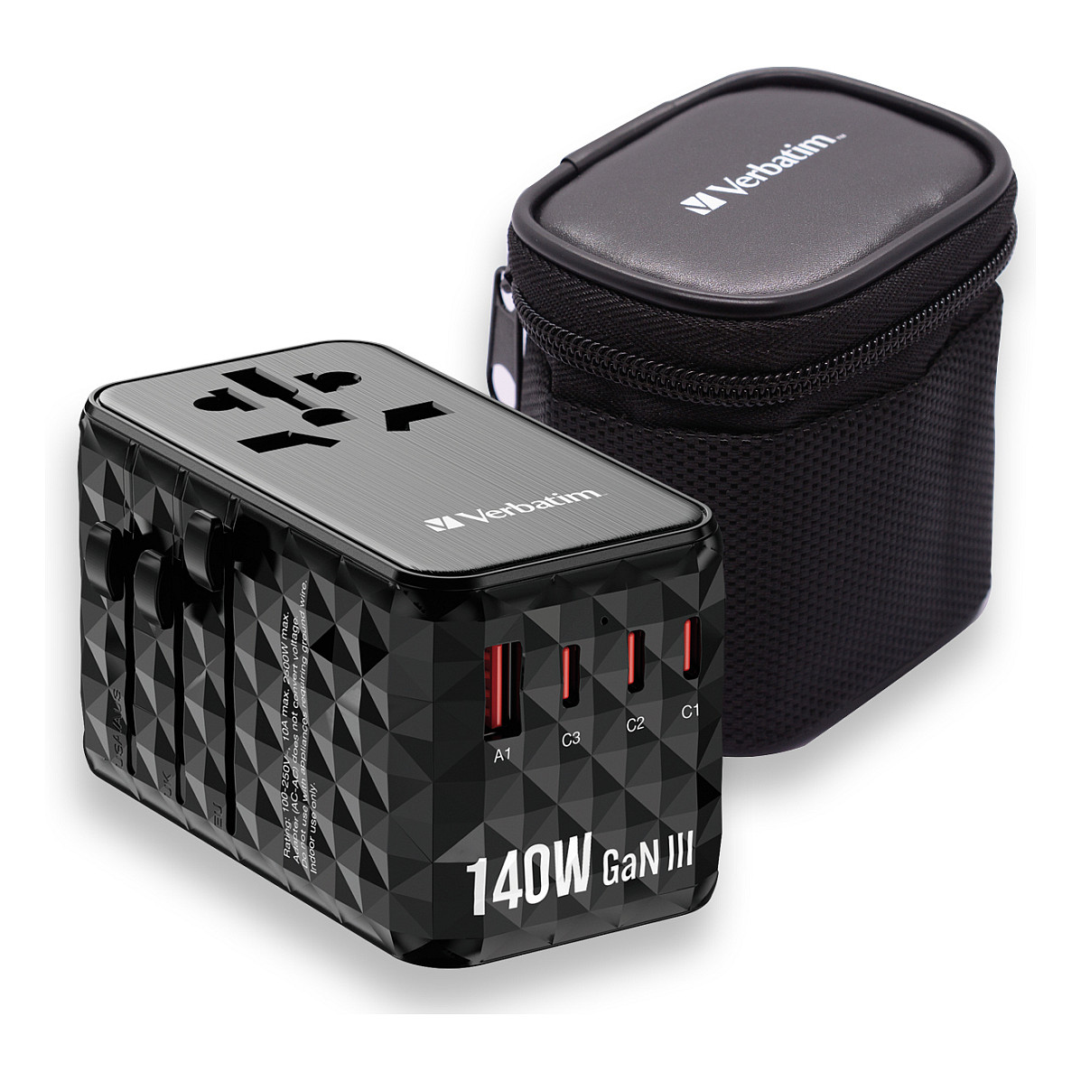 Adapter universal për udhëtim Verbatim GaN III 140W UTA-10 3xUSB-C & 1xUSB-A - Zezë - Figura 3