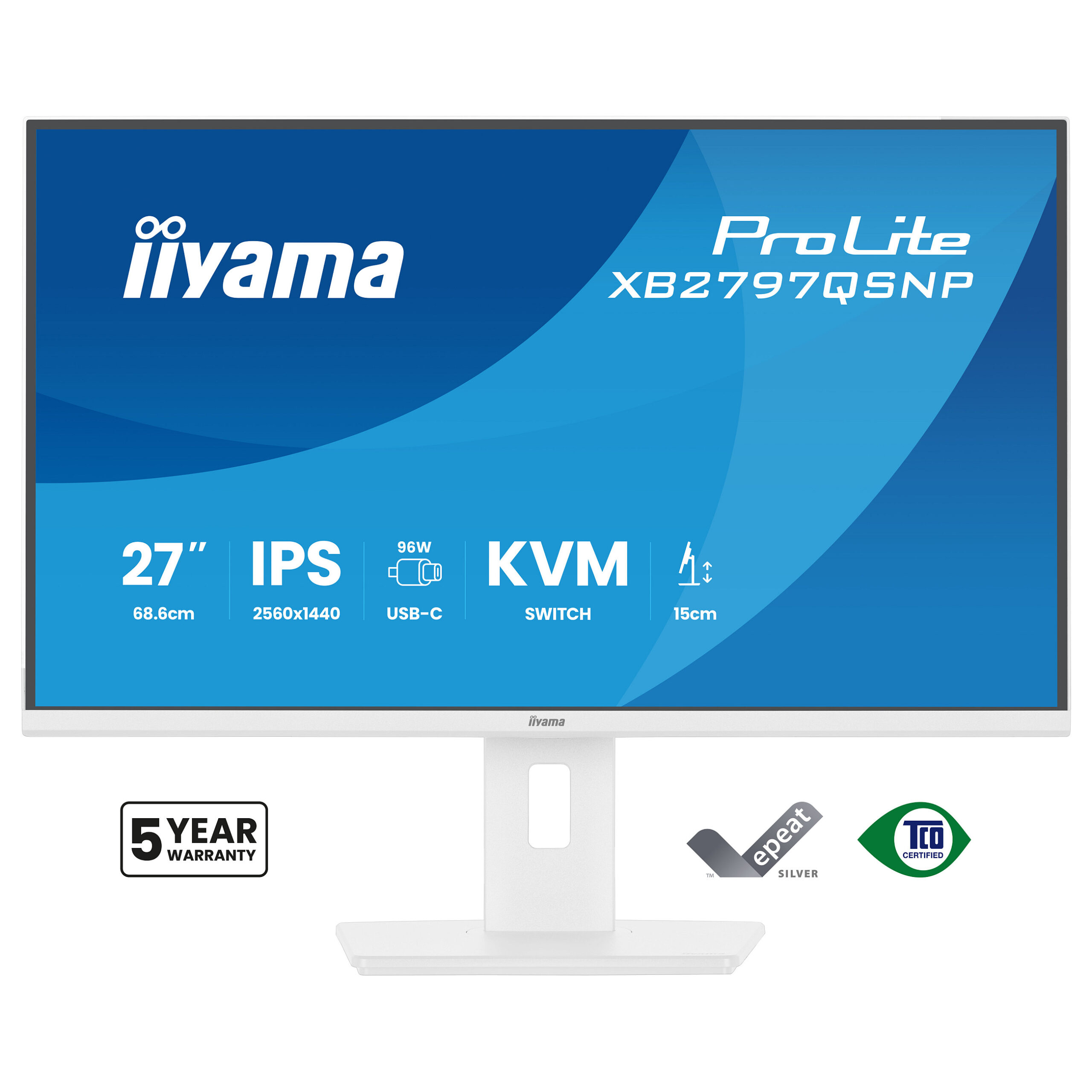 Monitor iiyama ProLite XB2797QSNP-W1 / 27"/ Quad HD IPS / 75Hz / 1ms / HDMI+USB+DP - Bardhë - Figura 2