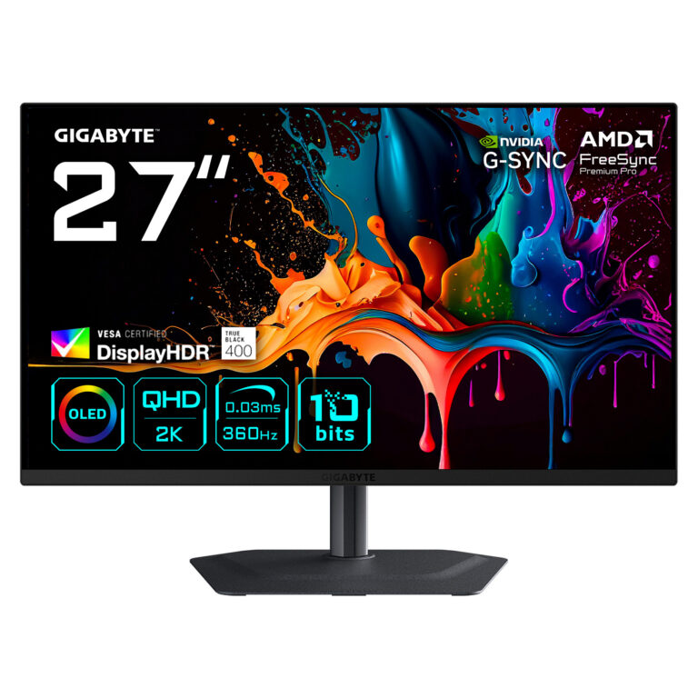 Monitor Gaming Gigabyte MO27Q3 / 27"/ Quad HD QD-OLED / 360Hz / 0.03ms / USB-C+HDMI+DP - Zezë