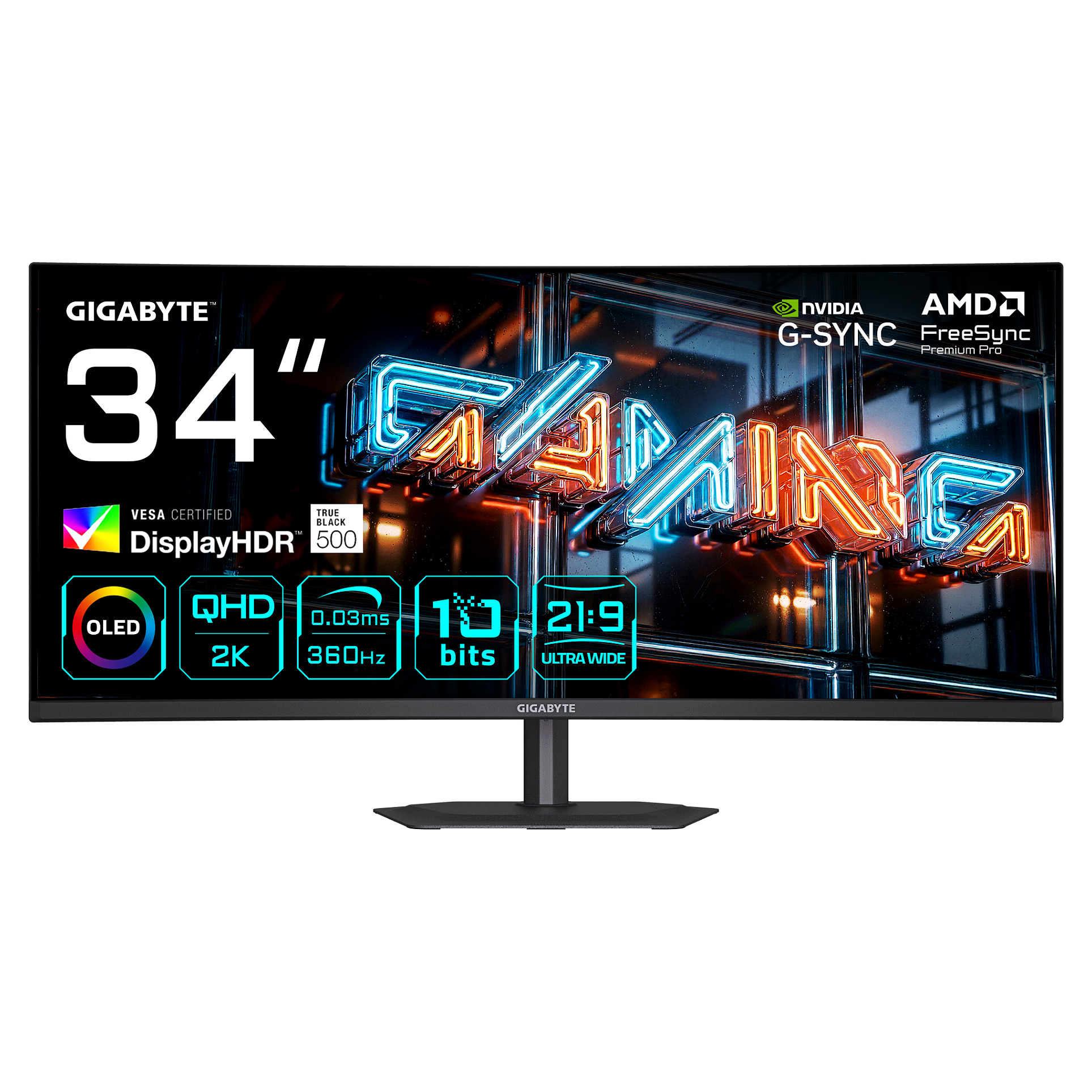 Monitor Gaming Gigabyte MO34WQC36 / 34"/ WQHD QD-OLED Curved / 360Hz / 0.03ms / USB-C+HDMI+DP - Zezë