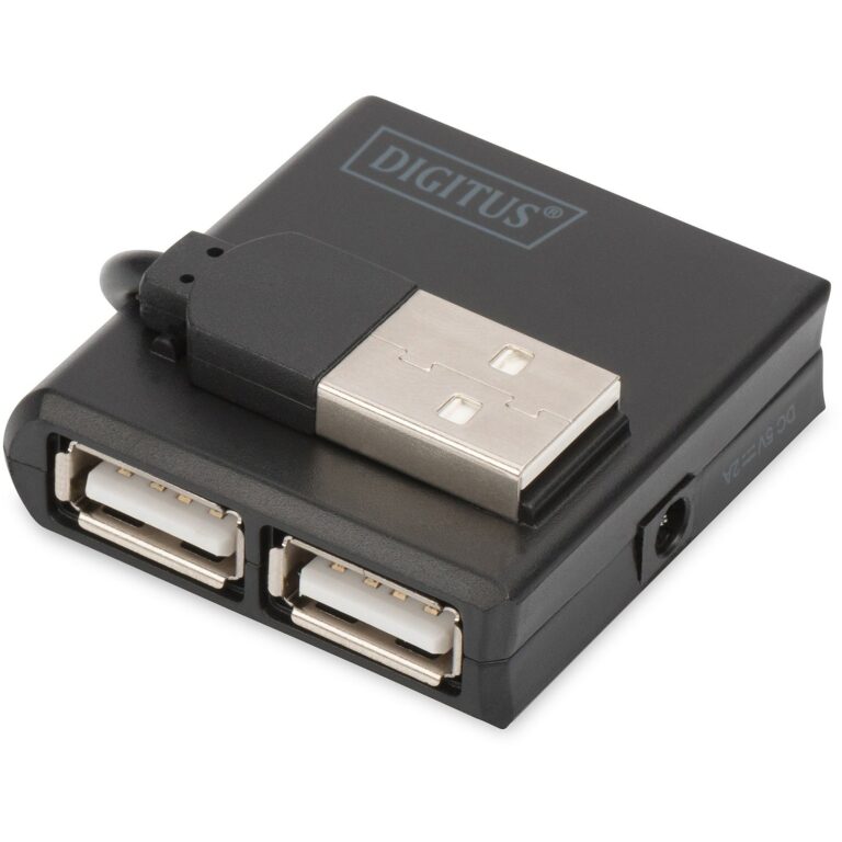 HUB USB 2.0 DIGITUS / 4‑Port (4x A2.0) / Kabllo e integruar - Zezë
