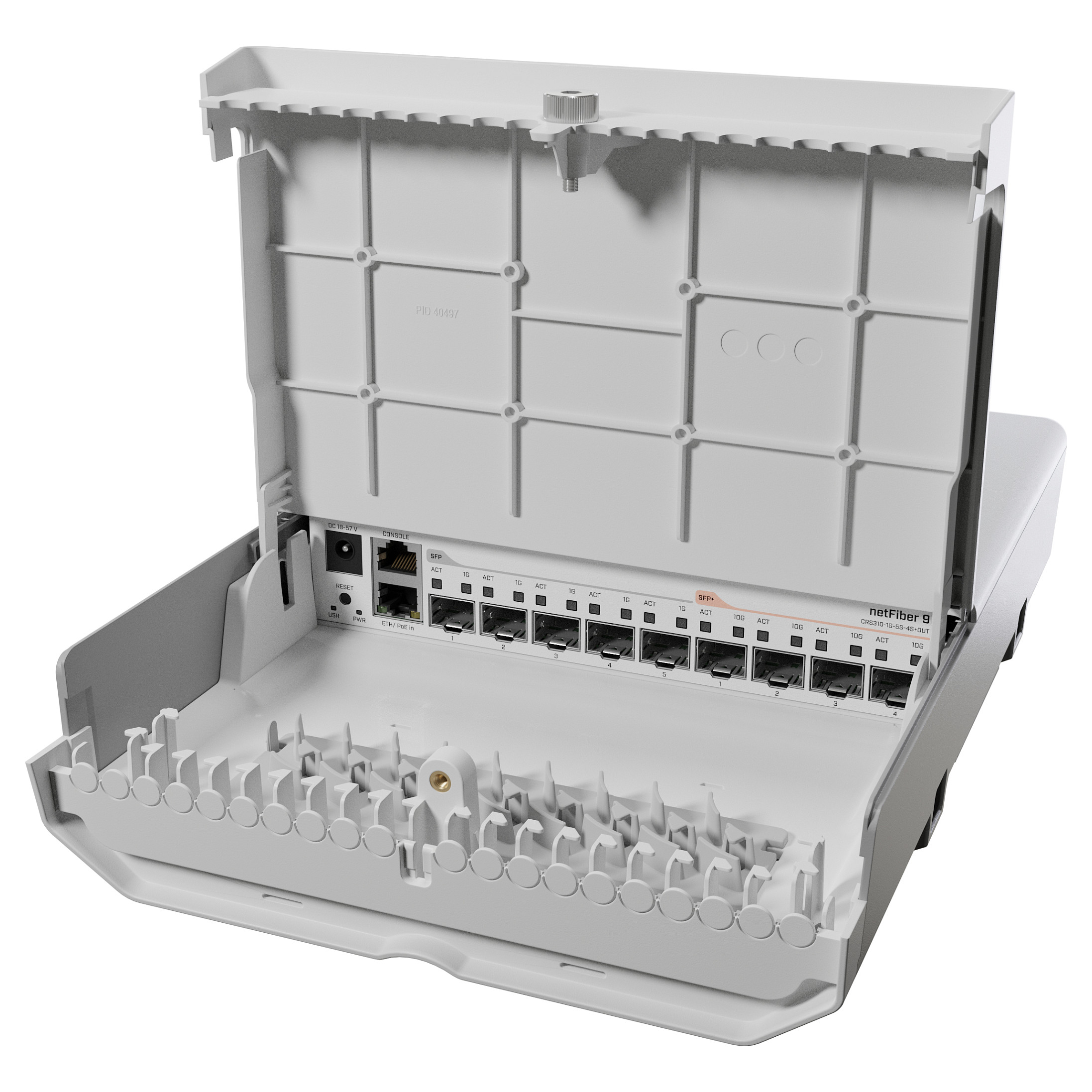 MikroTik CRS310-1G-5S-4S+OUT (netFiber 9) – 1×GbE + 5×SFP + 4×10G SFP+ Outdoor Managed Switch