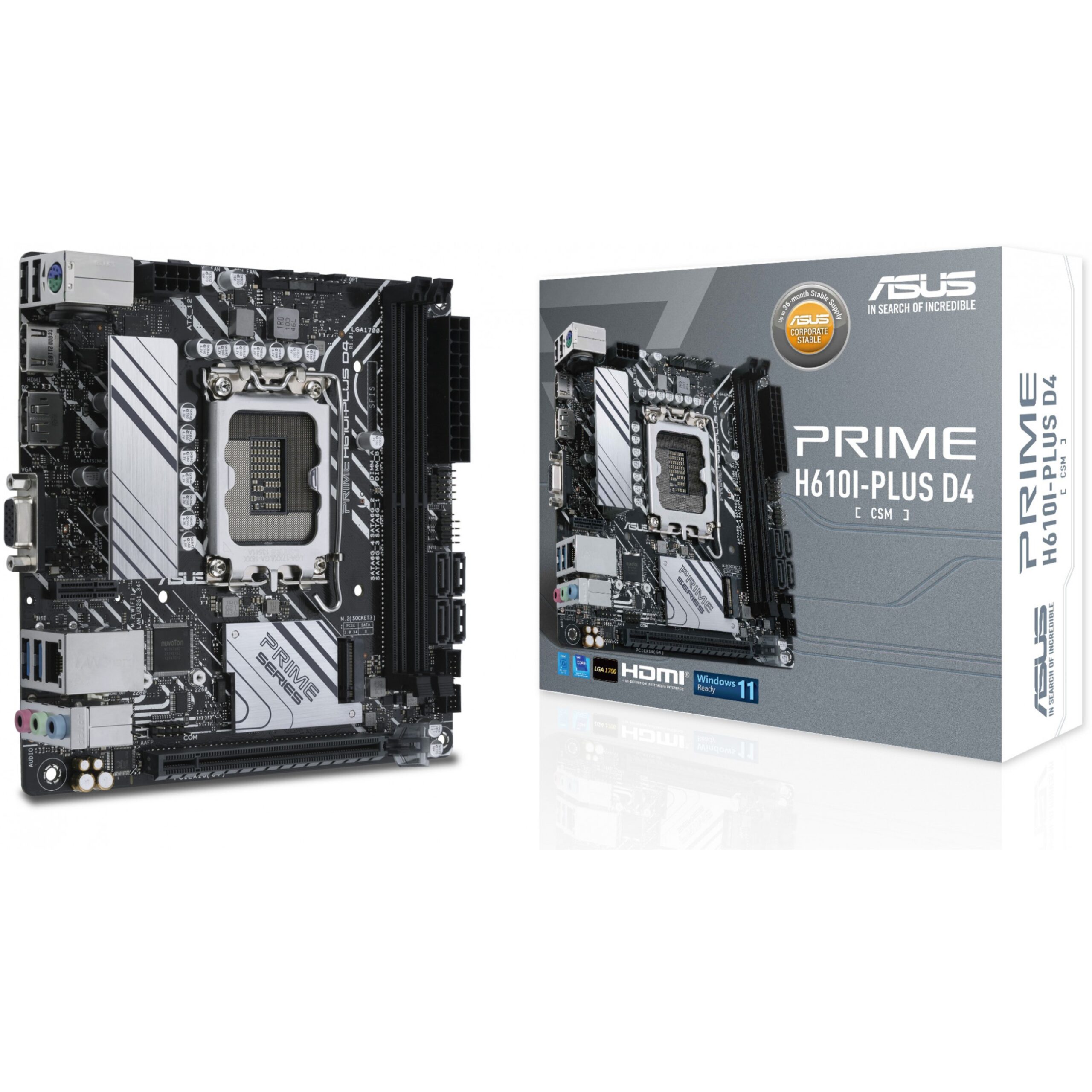 Pllakë Amë MB Intel ASUS PRIME H610I-PLUS D4-CSM S1700/DDR4/HDMI-DP-VGA/mITX