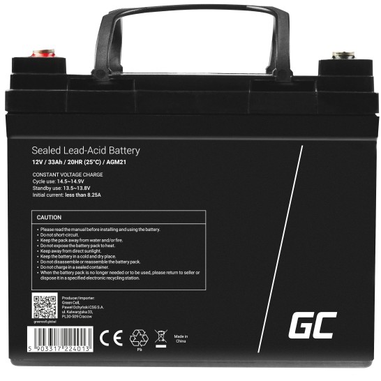 Bateri të mëdha Green Cell Replacement Battery AGM21 12V / 33Ah - Figura 4