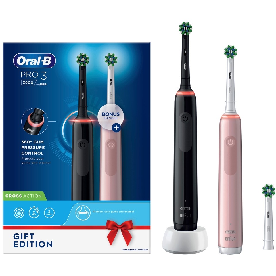 Furçë dhëmbësh elektrike Oral-B Pro 3 3900 Duo – Zezë/Rozë