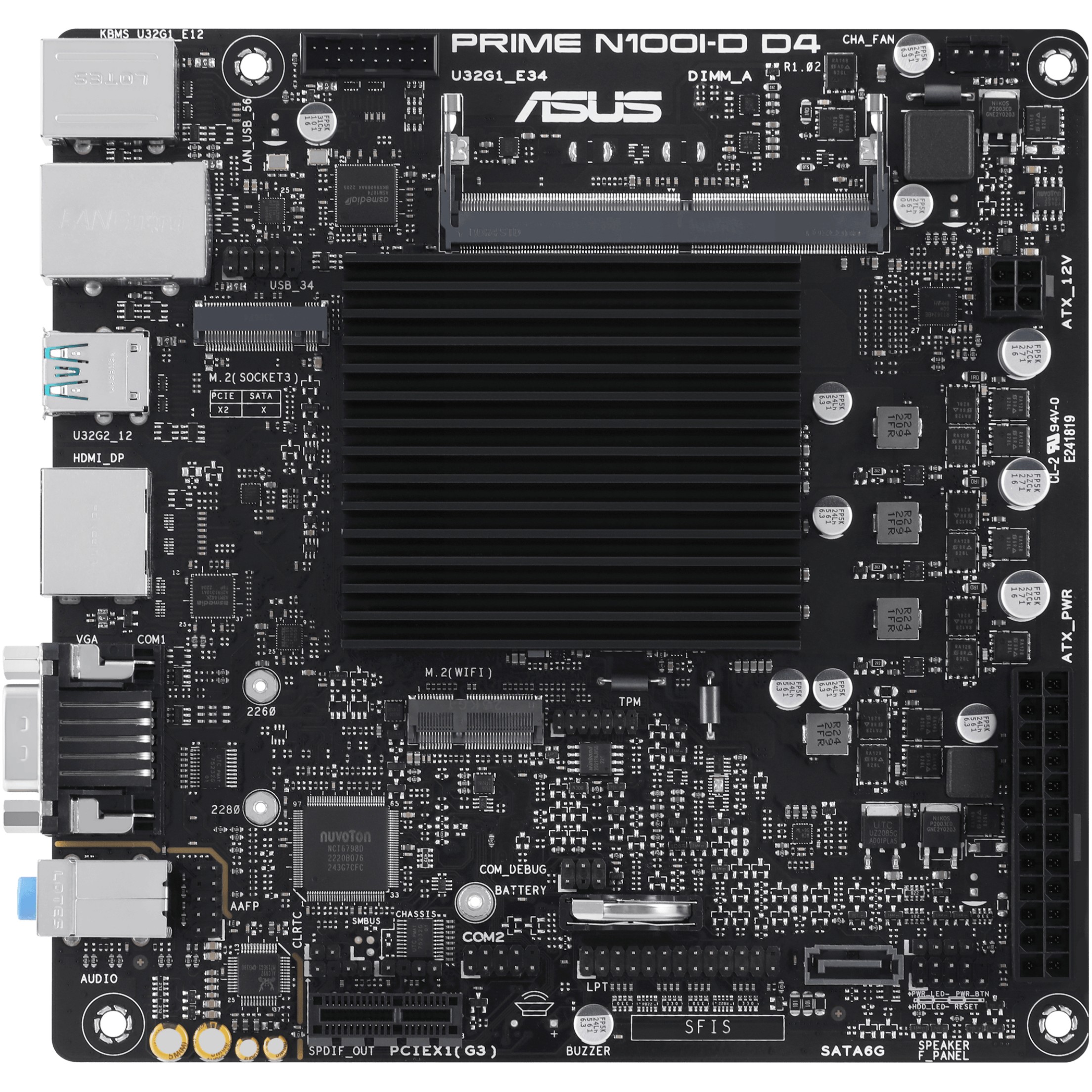 Pllakë Amë MB Intel ASUS PRIME N100I-D D4-CSM / Intel N100 / VGA-HDMI-DP / COM Port / mITX - Figura 2