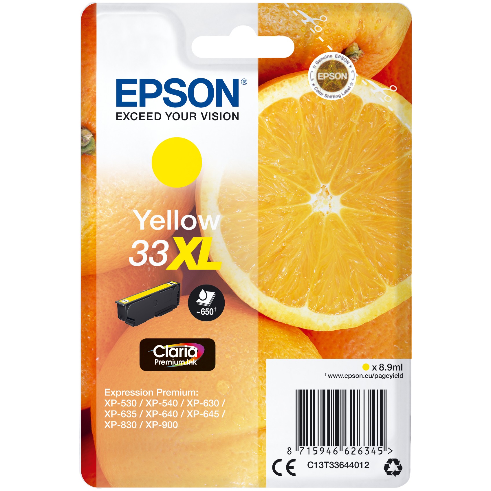 INK Epson 33XL deri në kapacitet standard sipas ISO/IEC 24711 - Verdhë