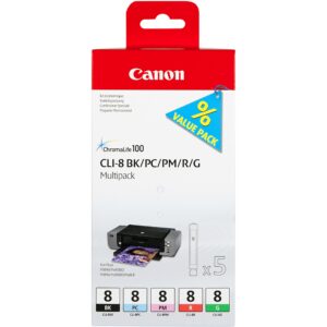 INK Canon CLI-8 BK/PC/PM/R/G Multipack deri në kapacitet standard sipas ISO/IEC 24711 - Shumëngjyrëshe