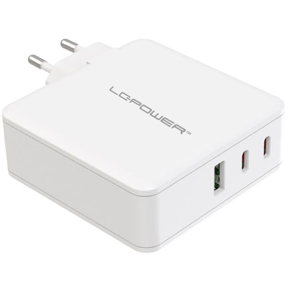 Adapter LC-Power Charger GaN 2x USB-C/USB-A 100W LC-GAN-100 e bardhë