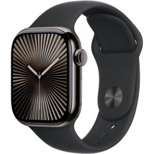 Orë e mençur Apple Watch Series 10 GPS + Cellular 42mm Kasë Titani Slate me Brez Sportiv të Zi - S/M