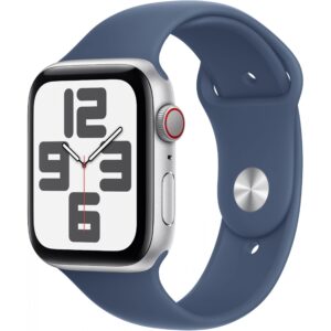 Orë e mençur Apple Watch SE GPS + Cellular 44mm Kasë Alumini Argjendi me Brez Sportiv Denim - S/M