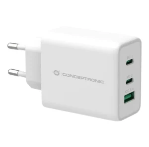 Adapter Conceptronic 3-Port GaN Charger / 2× USB-C / 1× USB-A – 65W – PD 3.0 – Bardhë