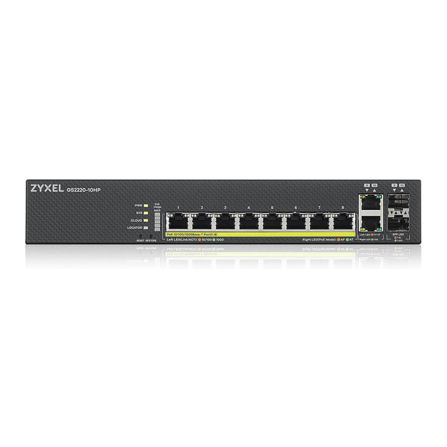 Switch Zyxel GS2220‑10HP / Managed / 8x Gigabit PoE+ / 2x Gigabit Uplink / Rackmount - Figura 2