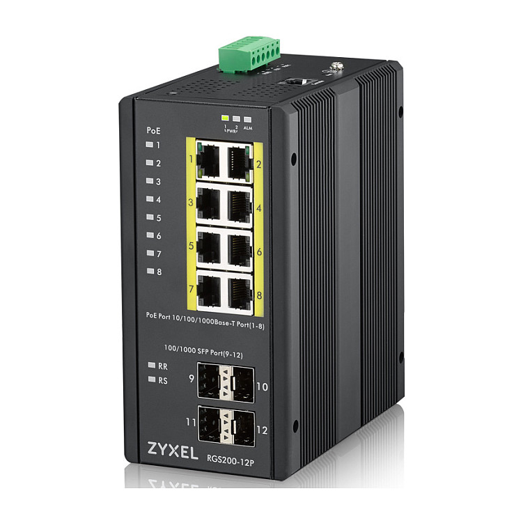 Switch Zyxel RGS200‑12P / Managed / 8x GE PoE+ + 4x GE / Rackmount