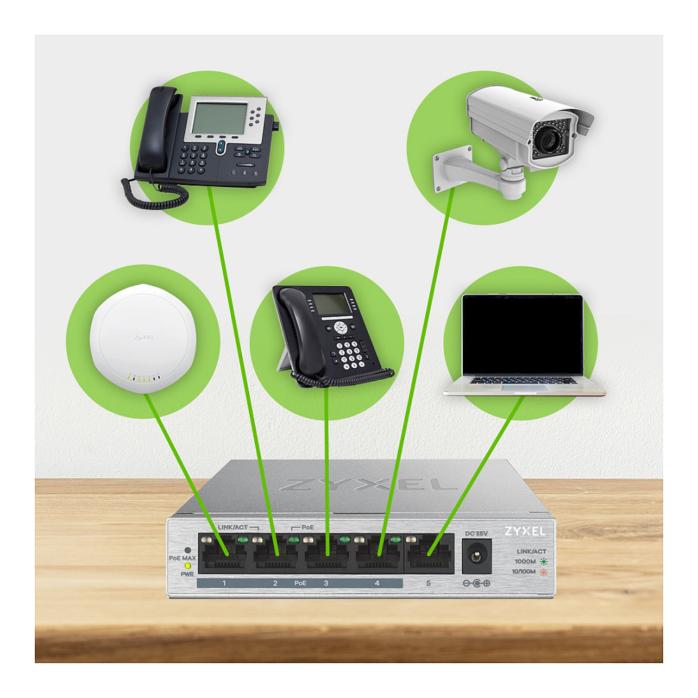 Switch Zyxel GS‑1005HP / Unmanaged / 5‑Port Gigabit PoE - Figura 4