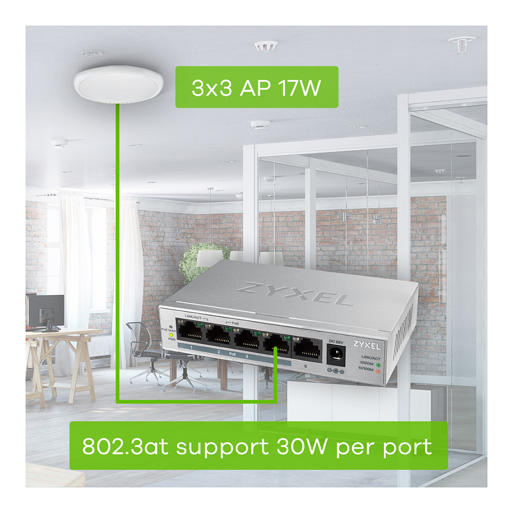 Switch Zyxel GS‑1005HP / Unmanaged / 5‑Port Gigabit PoE - Figura 5