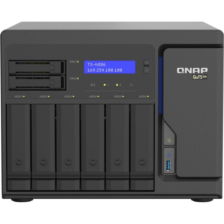 NAS QNAP TS‑h886‑D1602‑8G‑BRO 8‑Bay QuTS hero / Intel Xeon D1602 / 2x M.2 NVMe Gen3 / 8GB / 5‑Year Warranty