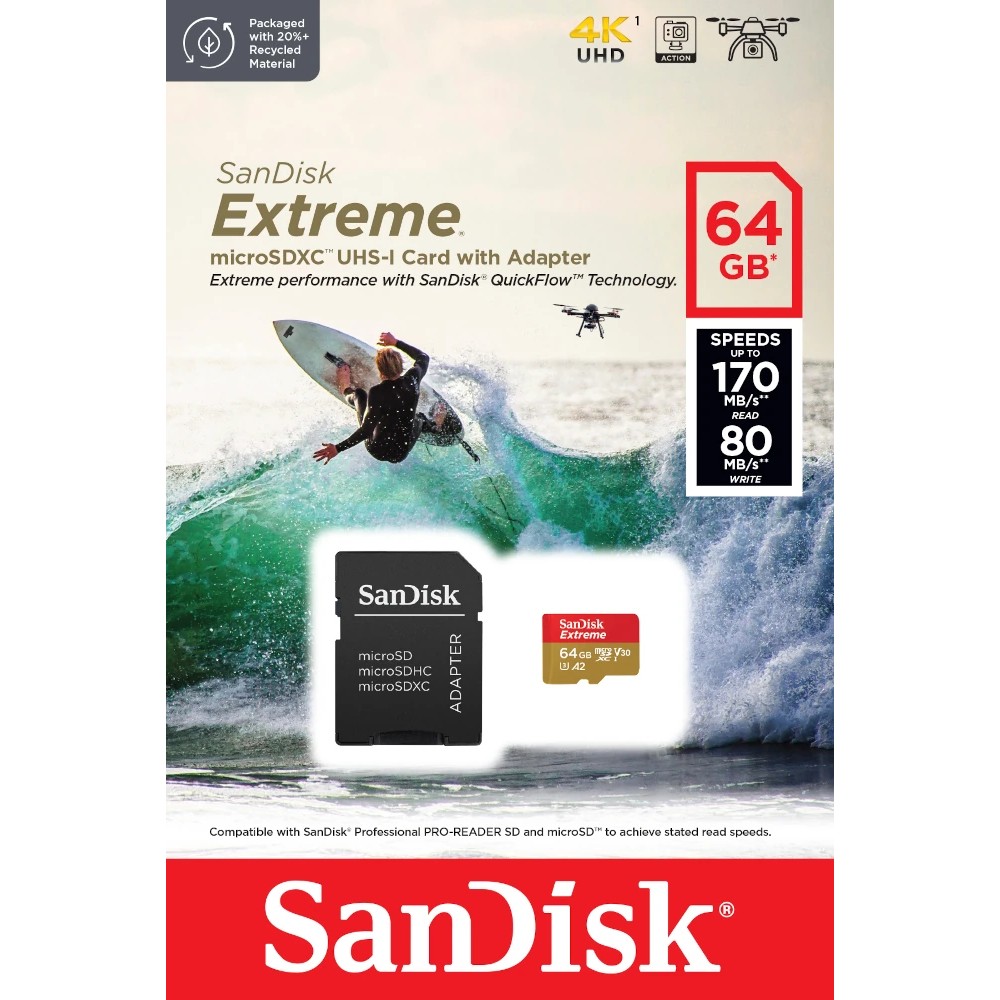 Kartë Memorie SD CARD 64GB SanDisk Extreme microSDXC 170MB/s + Adapter - Figura 3