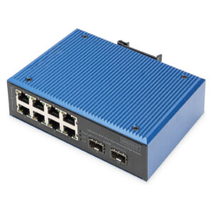 DIGITUS DN-651147 Industrial PoE Switch – 8× Fast Ethernet PoE + 2× Gigabit SFP Industrial Switch (IP40, DIN Rail)